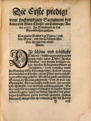 Von dem hochwirdigen Sacrament des Leibs vnd Bluts vnsers HERREN Jhesu Christi Drey Predigten