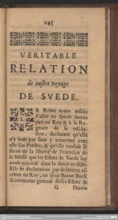 Veritable Relation De nostre voyage De Suede