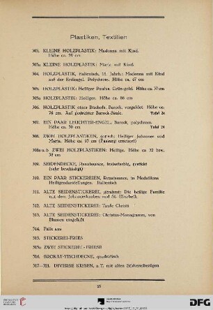 Plastiken, Textilien (Nr. 303-342)