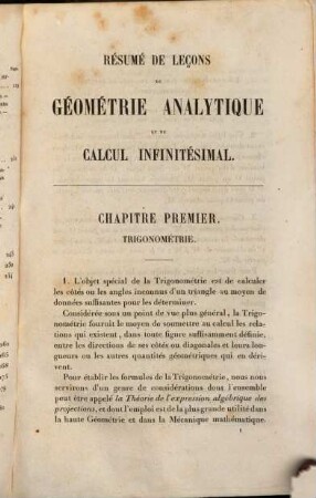 Résumé de leçons de géométrie analytique et de calcul infinitésimal
