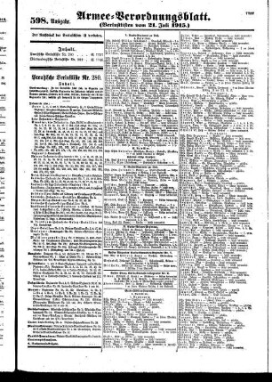 598. Ausgabe. Mittwoch, 21. Juli 1915