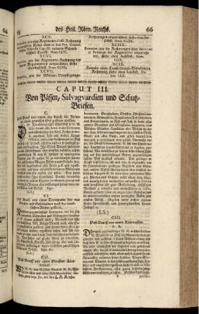 Caput III. Von Pässen, Salvaguardien und SchutzBbriefen.
