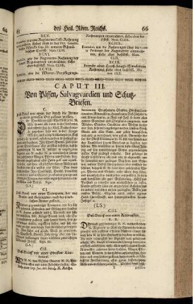 Caput III. Von Pässen, Salvaguardien und SchutzBbriefen.