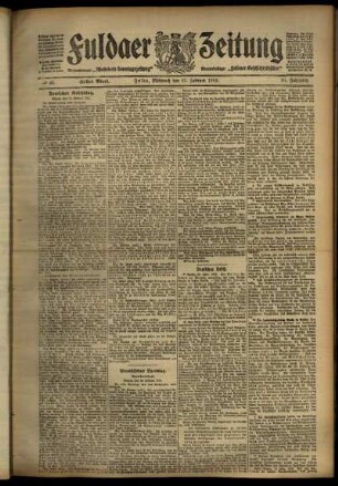 Erste Ausgabe vom Mittwoch, den 21. Februar 1912.