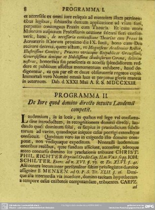 Programma II. De Iure quod domino directo intuitu Laudemii competit