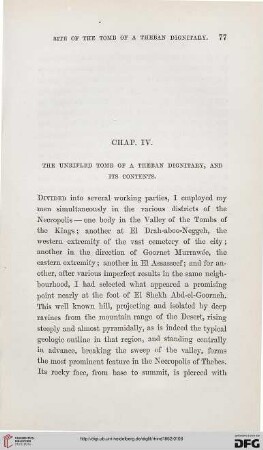 Chap IV: The unrifled tomb of a Theban dignitary, and its contents