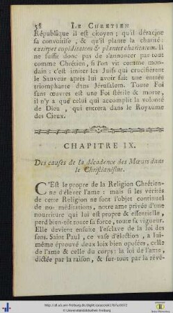 Chap. IX. Des Causes de la décadence des Mœurs dans le Christianisme.