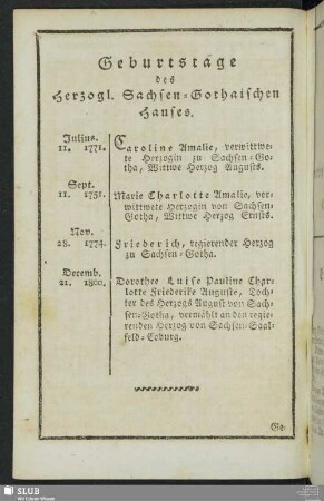 Geburtstage des Herzogl. Sachsen-Gothaischen Hauses