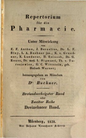 Repertorium für die Pharmacie, 63. 1838
