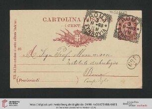 Briefwechsel Theodor Mommsen und Marie Mommsen geb. Reimer: Postkarte von Marie Mommsen an Theodor Mommsen