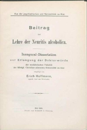 Beitrag zur Lehre der Neuritis alcoholica
