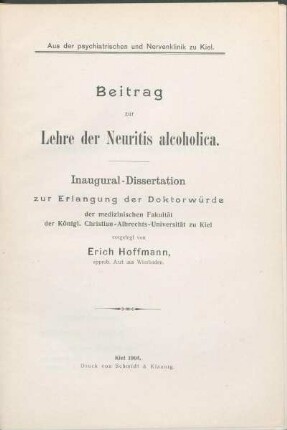 Beitrag zur Lehre der Neuritis alcoholica