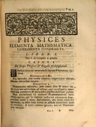 Physices Elementa Mathematica, Experimentis Confirmata. Sive Introductio ad Philosophiam Newtonianam, 1