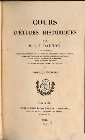 Cours d'études historiques, 15