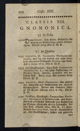 202-221, Classis XIII. Gnomonica. - Classis XVI. Astronomia et Astrologia, cum Calendariographia