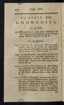 202-221, Classis XIII. Gnomonica. - Classis XVI. Astronomia et Astrologia, cum Calendariographia