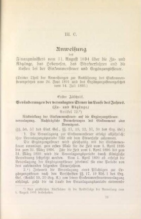 III. C. Anweisung des Finanzministers vom 31. August 1894