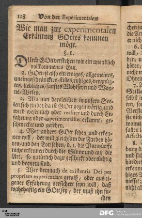 Wie man zur experimentalen Erkäntniß GOttes kommen möge.