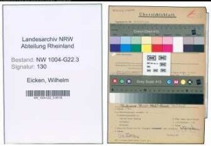 Entnazifizierung Wilhelm Von Eicken , geb. 07.11.1891 (Buchhalter)