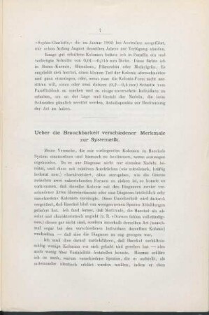 Ueber die Brauchbarkeit verschiedener Merkmale zur Systematik.