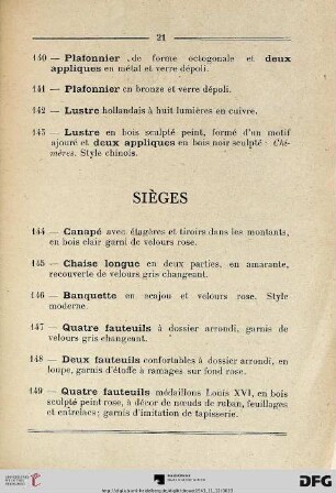 Sièges (Nr. 144-149)