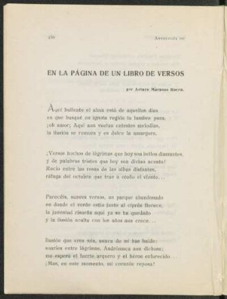 En la página de un libro de versos / por Arturo Marasso Rocca