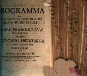 Programma de incrementis studiorum elapsi huius seculi