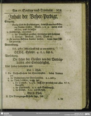 Inhalt der Vesper-Predigt [Am 17. Sontage nach Trinitatis]