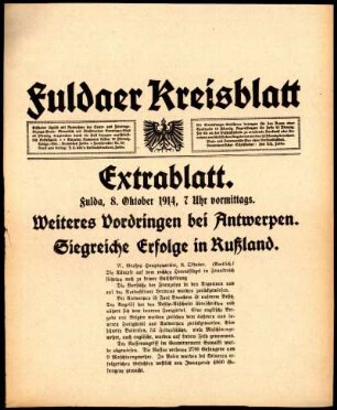 Erste Ausgabe vom Donnerstag, den 08. Oktober 1914.