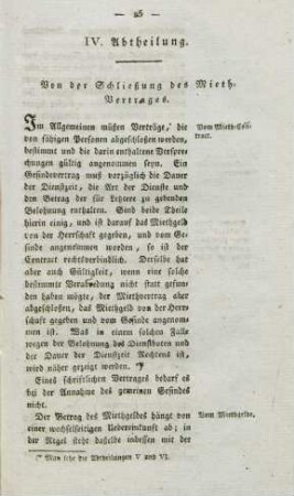 IV. Abtheilung. Von der Schließung des Mieth-Vertrages