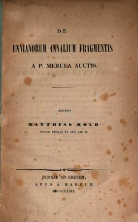 De Ennianorum annalium fragmentis a P. Merula auctis
