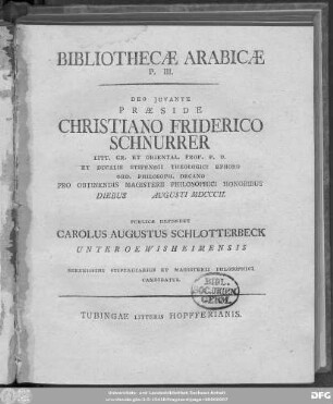 P. III.: Bibliothecæ Arabicæ Specimen