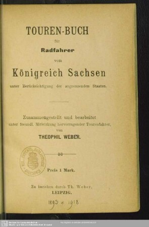 Tourenbuch für Radfahrer vom Königreich Sachsen : unter Berücksichtigung der angrenzenden Staaten