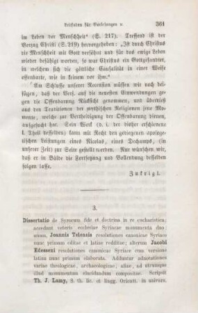 361-368 [Rezension] Dissertatio de Syrorum fide et doctrina in re eucharistica