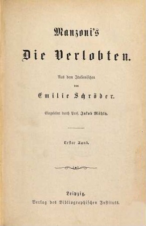 Manzoni's Die Verlobten, 1