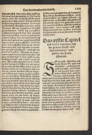Das aylfte Capitel: deß dritten tractats/ sagt die geware kunst/ von dem schneiden/ und hailen der hasen scharten.