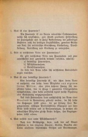 Fragen und Antworten für den bayerischen Feuerwehrmann : Ein Instruktionsbüchlein darüber, was jeder Feuerwehrmann in Bayern r/Rh. von den Einrichtungen des bayerischen Landes-Feuerwehr-Verbandes wissen soll