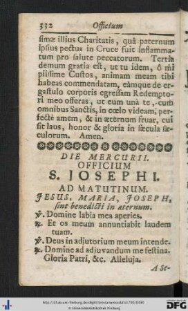Die Mercurii. Officium S. Josephi.