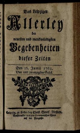 Den 16. Junii 1761. Vier und zwanzigstes Stück.
