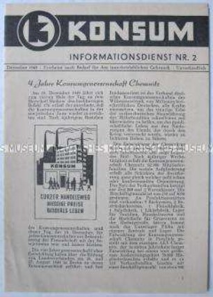 Informationsblatt "KONSUM" u.a. zum 4jährigen Bestehen der Konsum-Genossenschaft Chemnitz