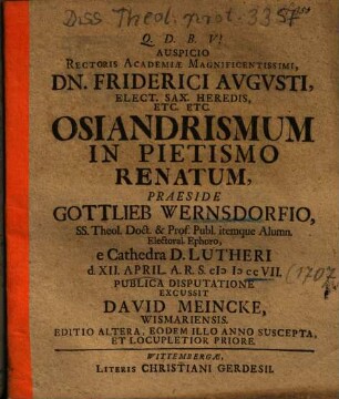 Osiandrismum In Pietismo Renatum