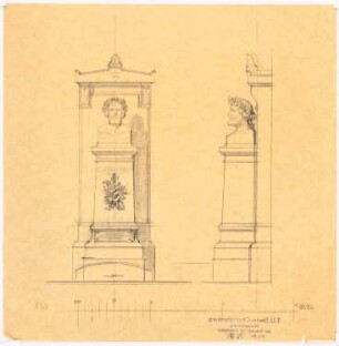 Grabmal Hermann von Schmid, München: Aufriss Vorderansicht, Seitenansicht