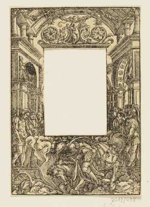 Schmuckrahmen mit Darstellung des Marcus Curtius