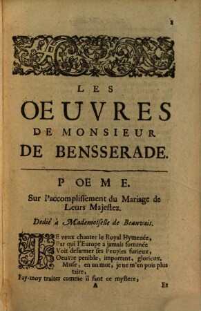 Les Oeuvres De Monsieur De Bensserade. 1