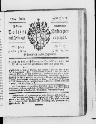 39tes Stück., Ausgabe vom 29. September 1784