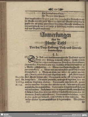 Anmerkungen über die Fünfte Tafel Von der Verse Endung, Voll- und Unvollkommenheit