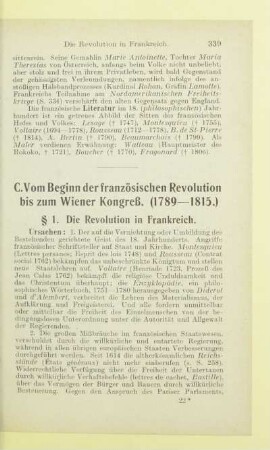 C. Vom Beginn der französischen Revolution bis zum Wiener Kongreß. (1789 - 1815.)