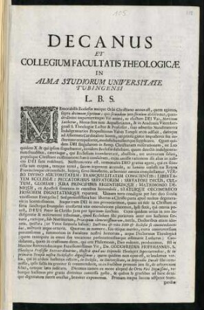Decanus Et Collegium Facultatis Theologicae In Alma Studiorum Universitate Tubingensi L. B. S.
