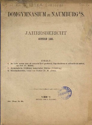 Jahres-Bericht : Ostern .... 1880/81
