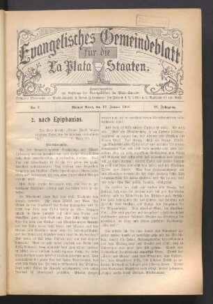 No. 2. 12. Januar 1916. 22. Jahrgang